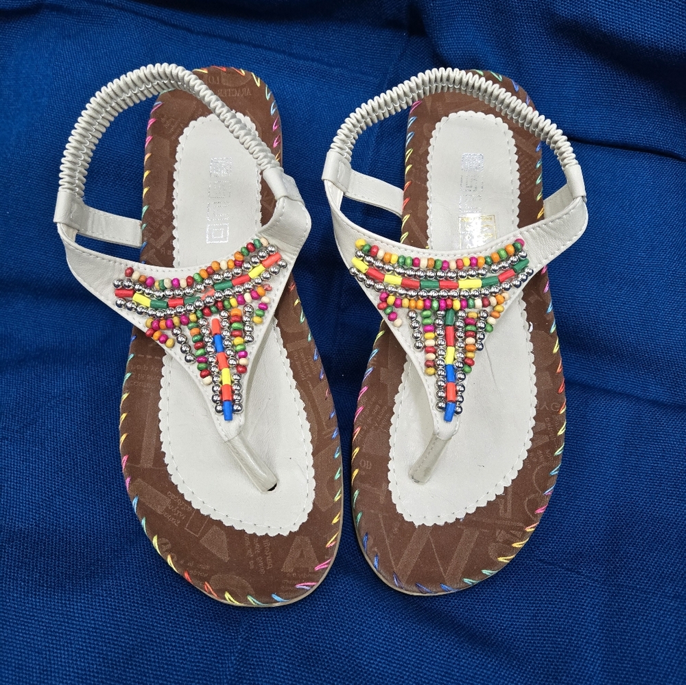 ESUO Leather Woods Beads Slide Thong Sandal size 9